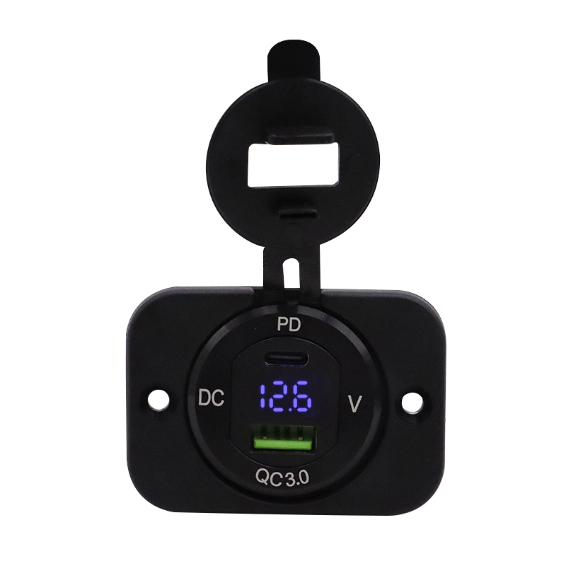 一孔凹板配铝壳A+C  QC3.0TYPC带数显 蓝